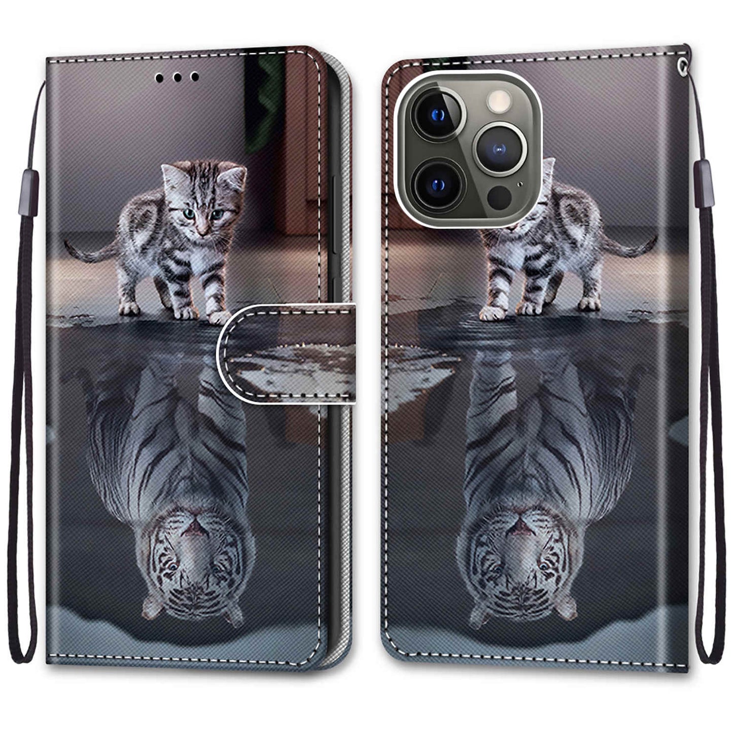 Pattern Printing Folio Flip Anti-Drop Leather Cover Wallet Stand Phone Case with Handy Strap for iPhone 13 Pro 6.1 inch