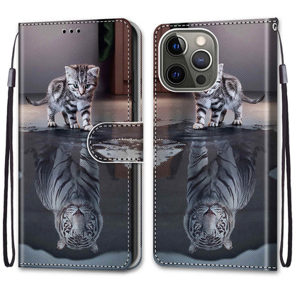 Pattern Printing Folio Flip Anti-Drop Leather Cover Wallet Stand Phone Case with Handy Strap for iPhone 13 Pro 6.1 inch
