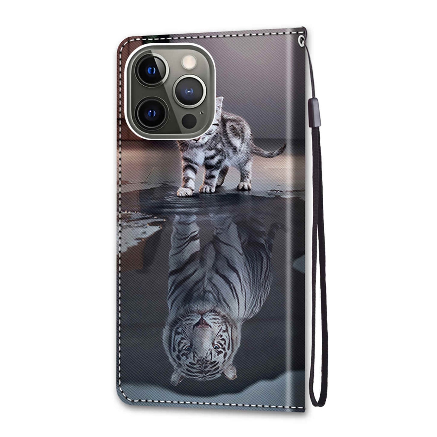 Pattern Printing Folio Flip Anti-Drop Leather Cover Wallet Stand Phone Case with Handy Strap for iPhone 13 Pro 6.1 inch