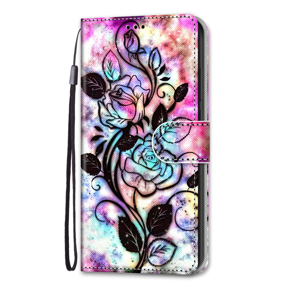 Pattern Printing Folio Flip Anti-Drop Leather Cover Wallet Stand Phone Case with Handy Strap for iPhone 13 Pro 6.1 inch