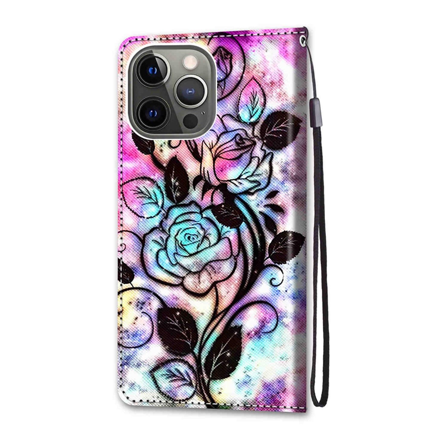 Pattern Printing Folio Flip Anti-Drop Leather Cover Wallet Stand Phone Case with Handy Strap for iPhone 13 Pro 6.1 inch