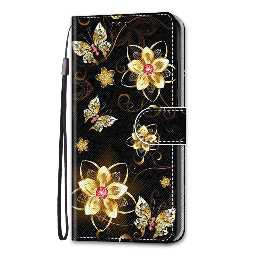 Pattern Printing Folio Flip Anti-Drop Leather Cover Wallet Stand Phone Case with Handy Strap for iPhone 13 Pro 6.1 inch