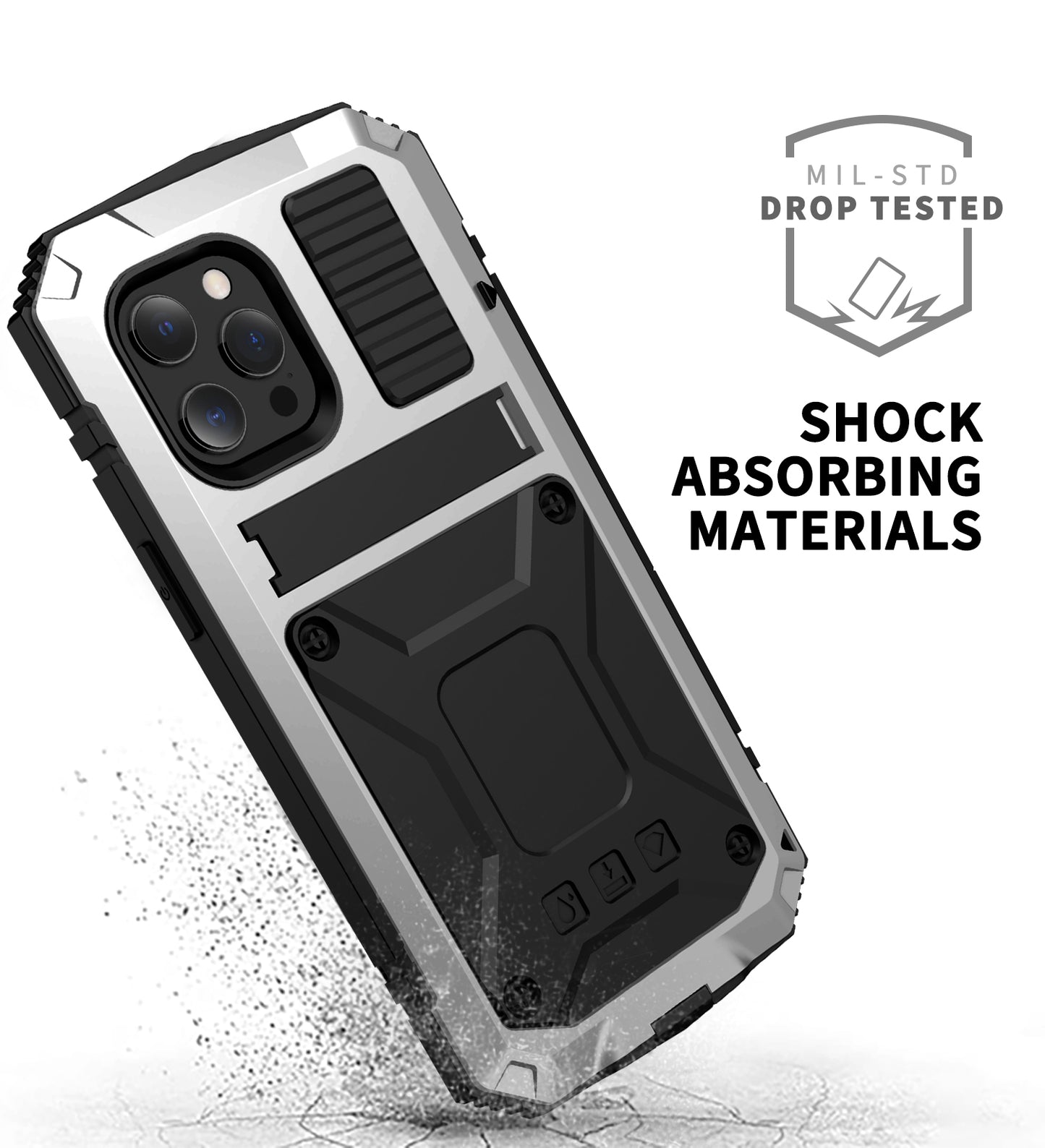 R-JUST Kickstand Silicone Armor Metal Shockproof Cover with Built-in Screen Protector for iPhone 13 Pro Max 6.7 inch