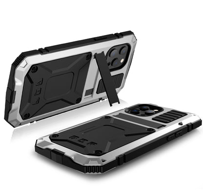 R-JUST Kickstand Silicone Armor Metal Shockproof Cover with Built-in Screen Protector for iPhone 13 Pro Max 6.7 inch
