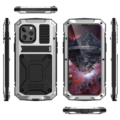 R-JUST Kickstand Silicone Armor Metal Shockproof Cover with Built-in Screen Protector for iPhone 13 Pro Max 6.7 inch