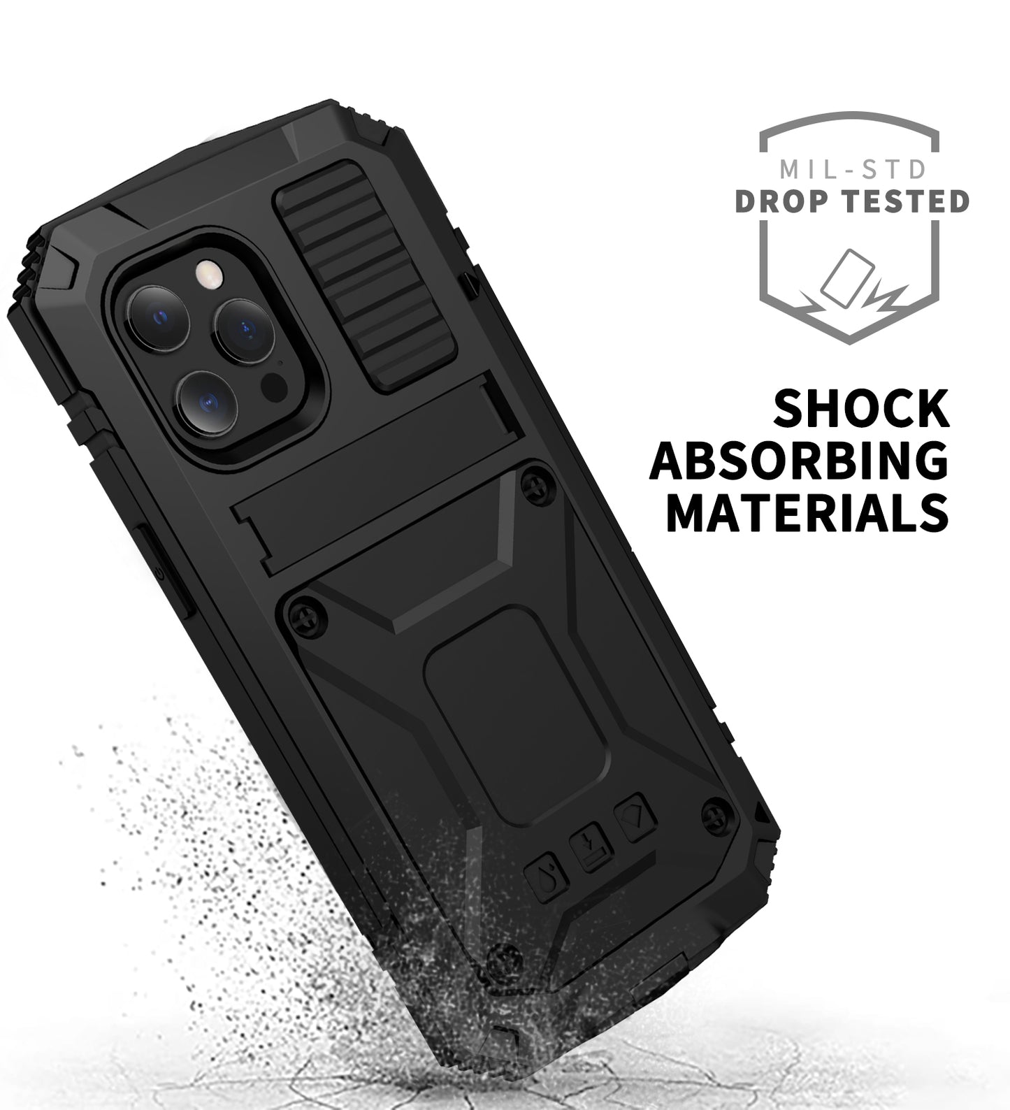 R-JUST Kickstand Silicone Armor Metal Shockproof Cover with Built-in Screen Protector for iPhone 13 Pro Max 6.7 inch