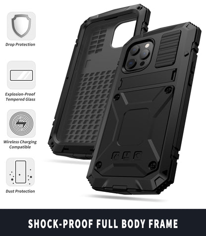 R-JUST Kickstand Silicone Armor Metal Shockproof Cover with Built-in Screen Protector for iPhone 13 Pro Max 6.7 inch