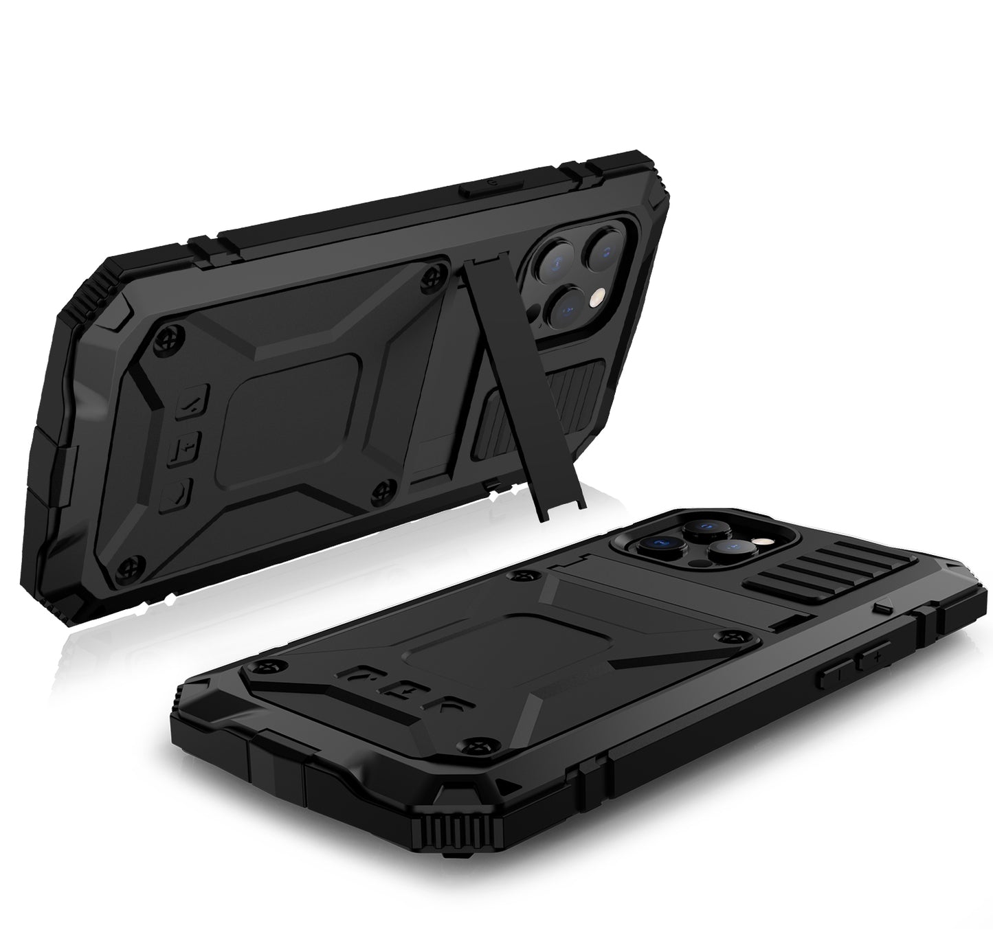 R-JUST Kickstand Silicone Armor Metal Shockproof Cover with Built-in Screen Protector for iPhone 13 Pro Max 6.7 inch