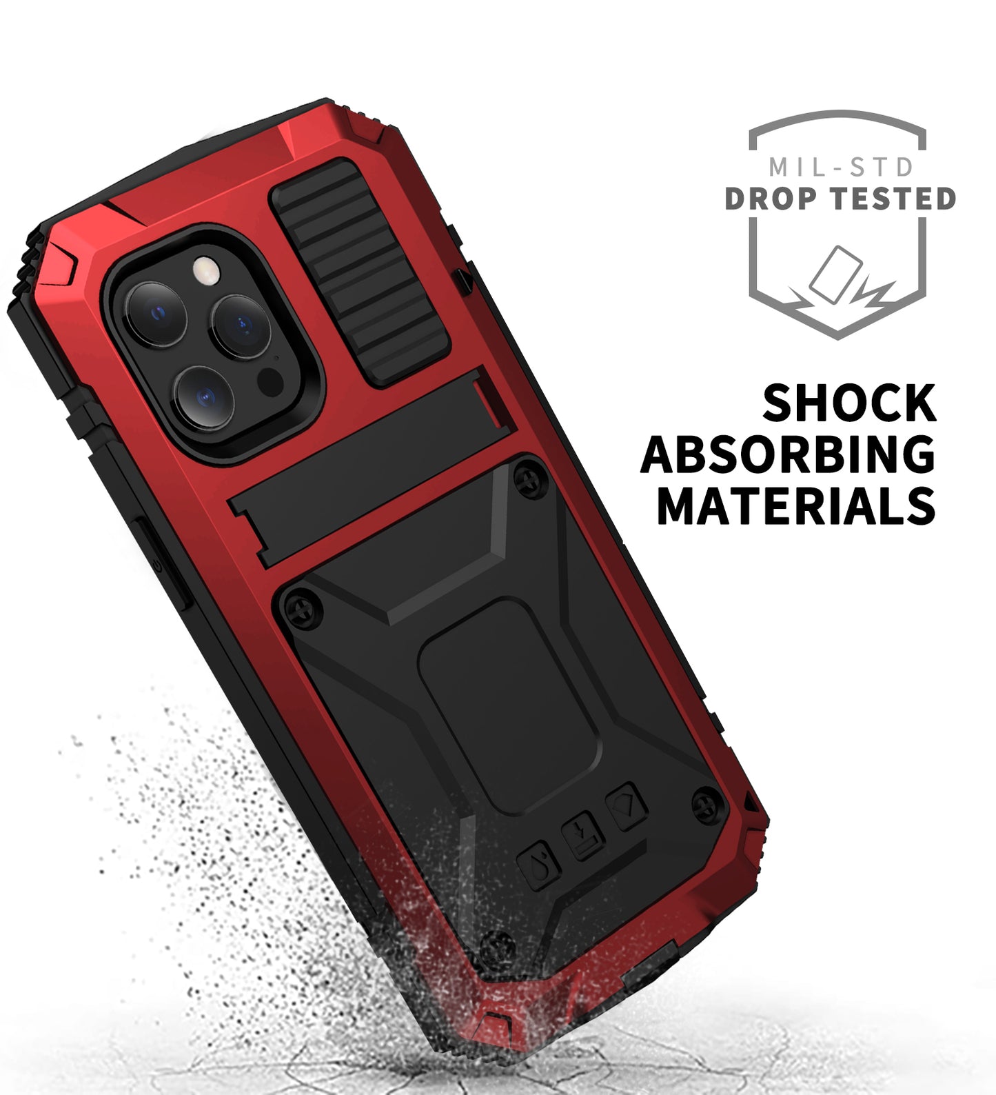 R-JUST Kickstand Silicone Armor Metal Shockproof Cover with Built-in Screen Protector for iPhone 13 Pro Max 6.7 inch
