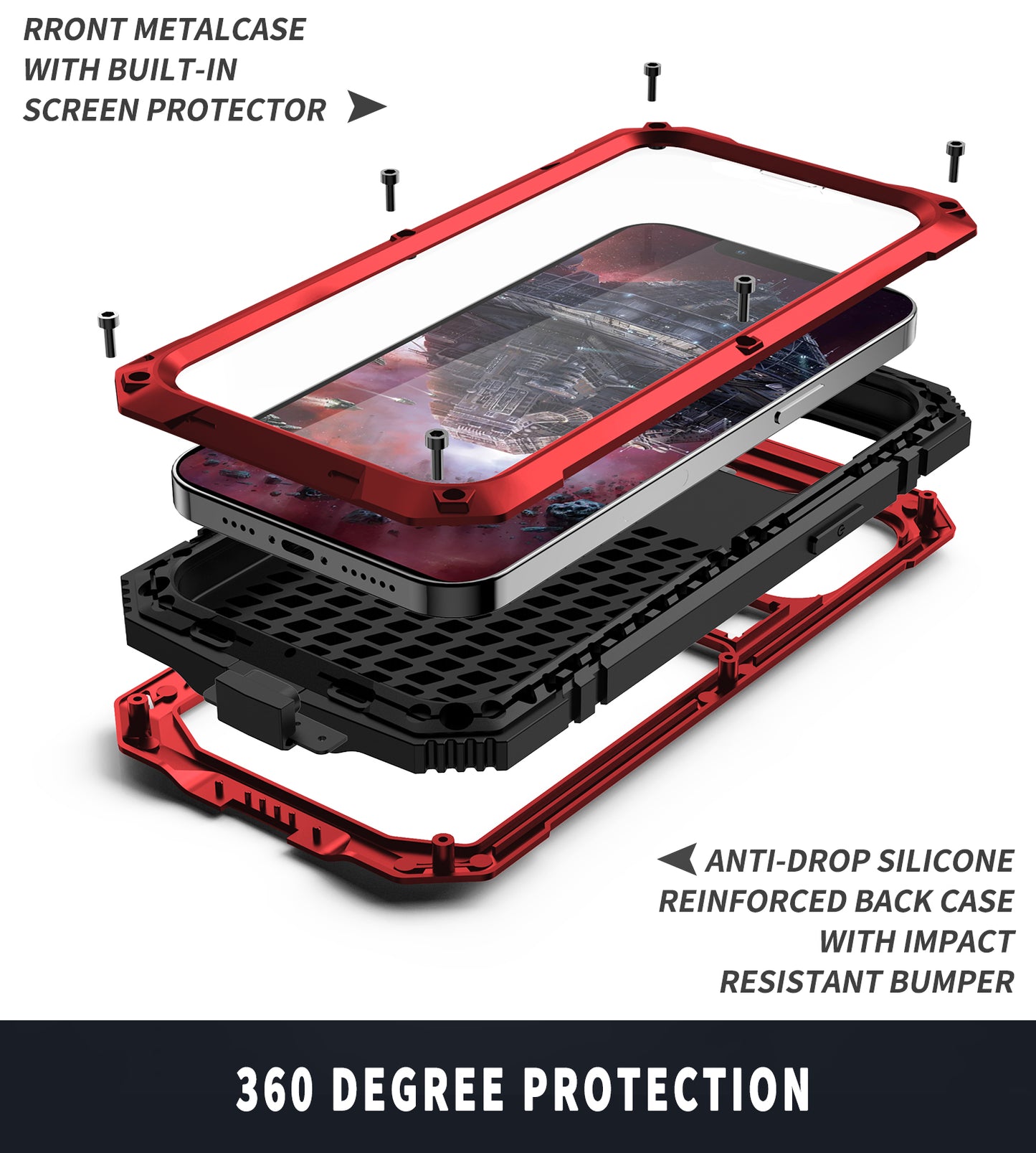 R-JUST Kickstand Silicone Armor Metal Shockproof Cover with Built-in Screen Protector for iPhone 13 Pro Max 6.7 inch
