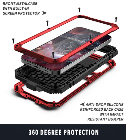 R-JUST Kickstand Silicone Armor Metal Shockproof Cover with Built-in Screen Protector for iPhone 13 Pro Max 6.7 inch