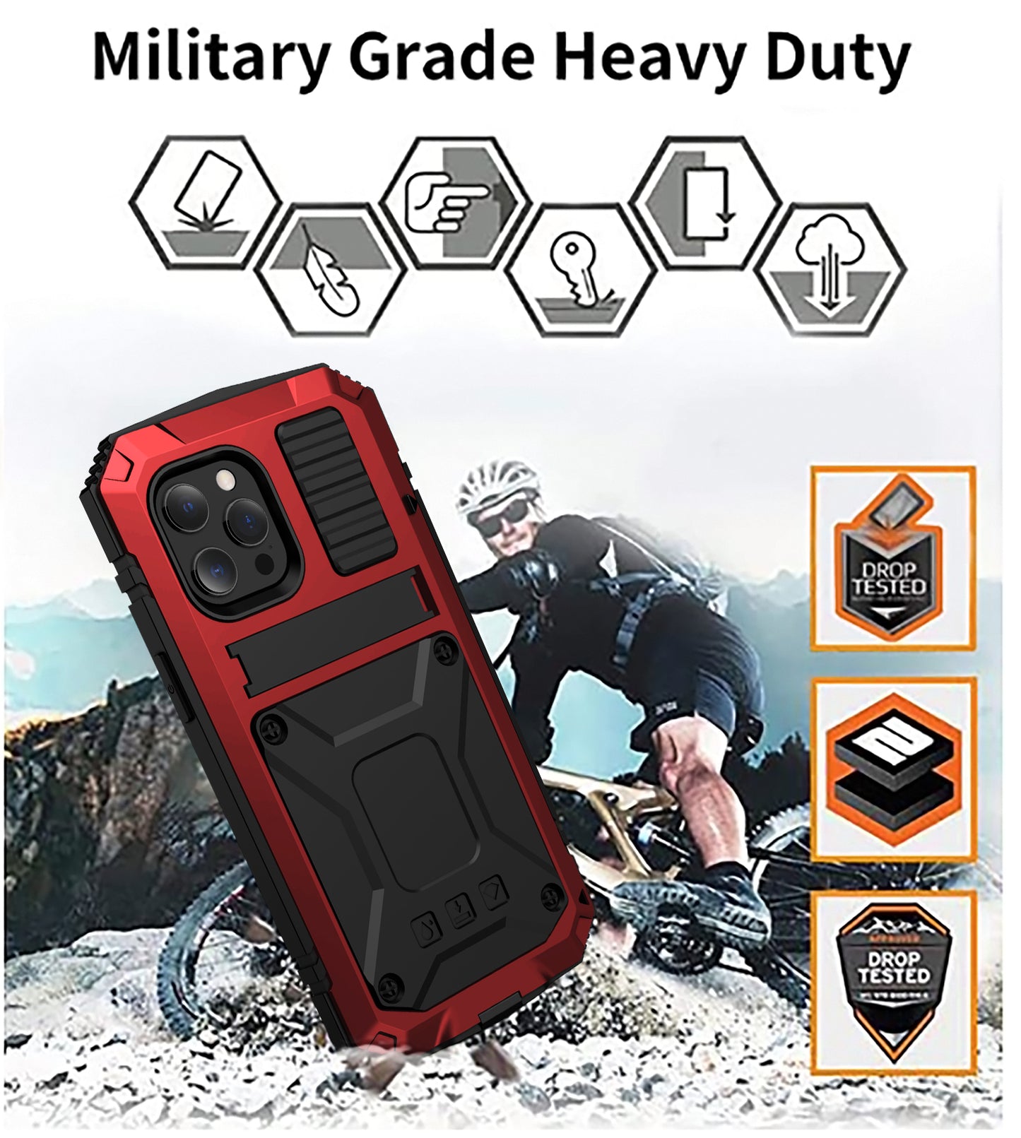 R-JUST Kickstand Silicone Armor Metal Shockproof Cover with Built-in Screen Protector for iPhone 13 Pro Max 6.7 inch