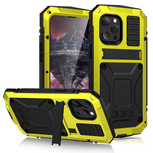 R-JUST Kickstand Full-Body Protective Cover Shockproof Metal Case with Built-in Screen Protector for iPhone 13 Pro 6.1 inch