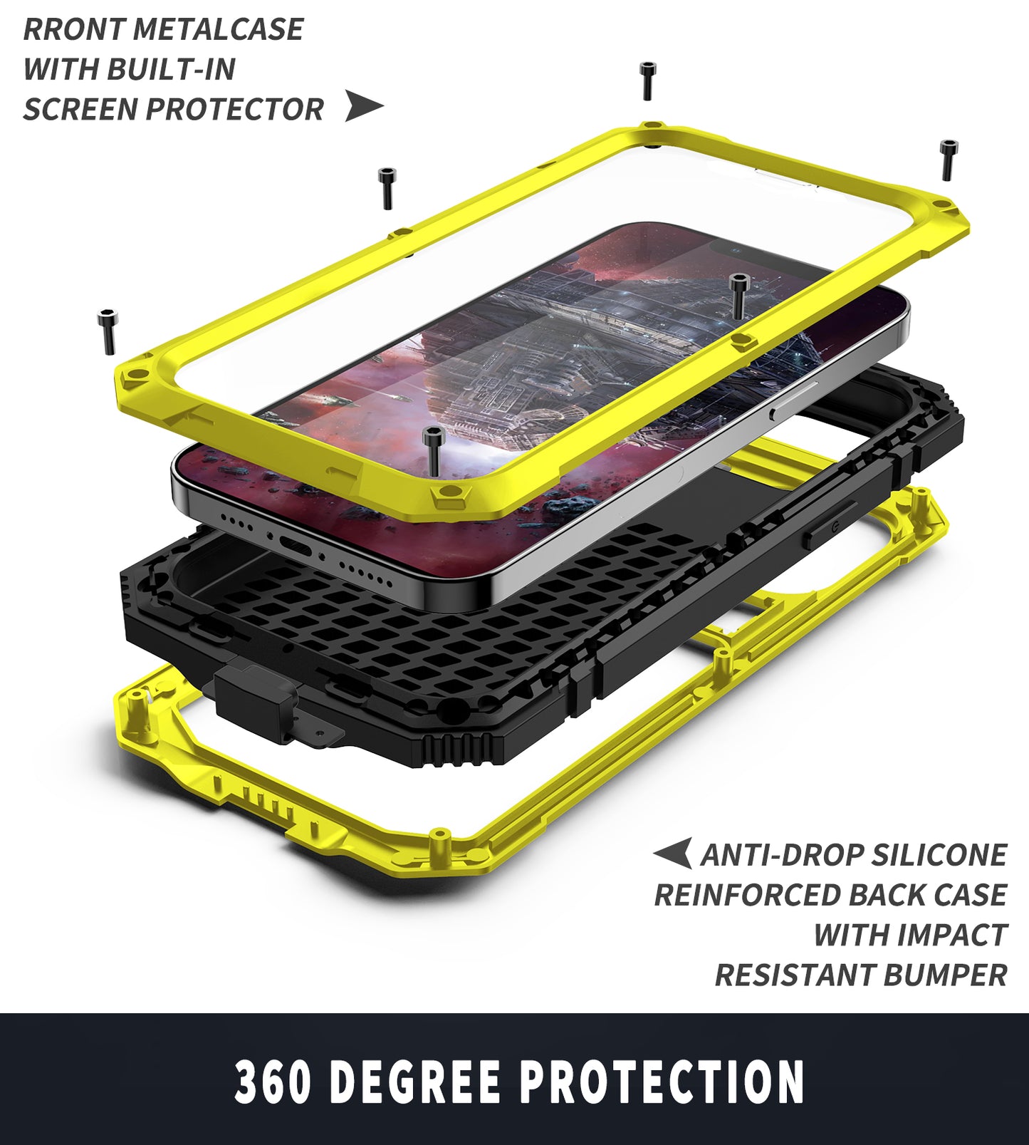 R-JUST Kickstand Full-Body Protective Cover Shockproof Metal Case with Built-in Screen Protector for iPhone 13 Pro 6.1 inch