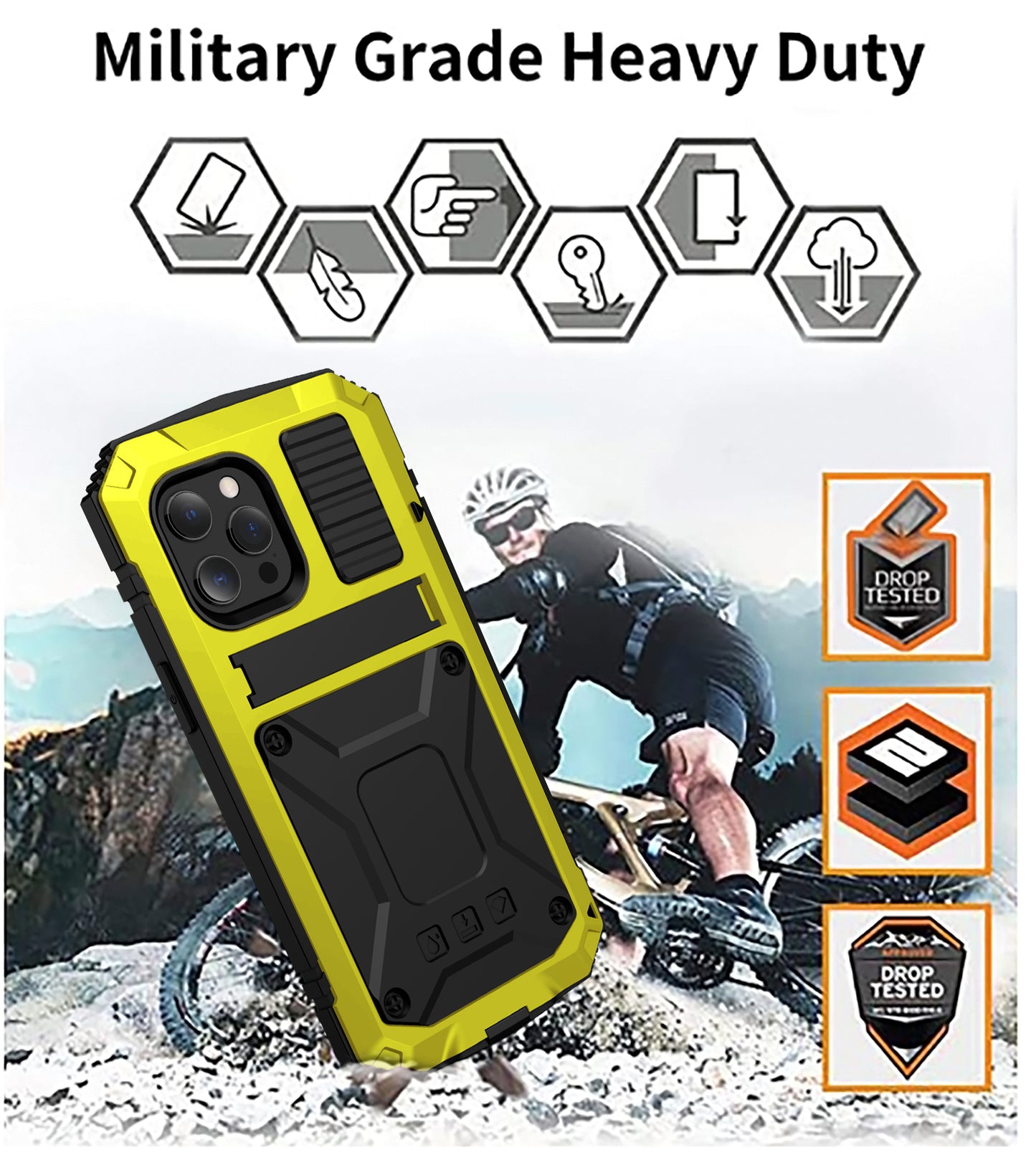 R-JUST Kickstand Full-Body Protective Cover Shockproof Metal Case with Built-in Screen Protector for iPhone 13 Pro 6.1 inch
