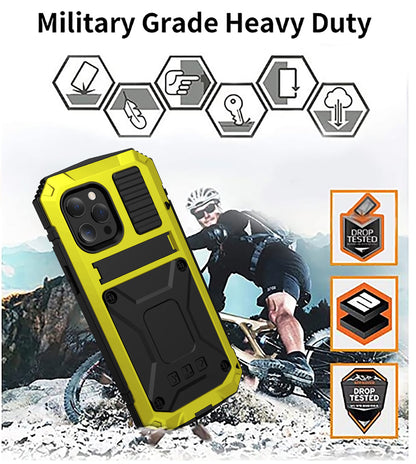 R-JUST Kickstand Full-Body Protective Cover Shockproof Metal Case with Built-in Screen Protector for iPhone 13 Pro 6.1 inch