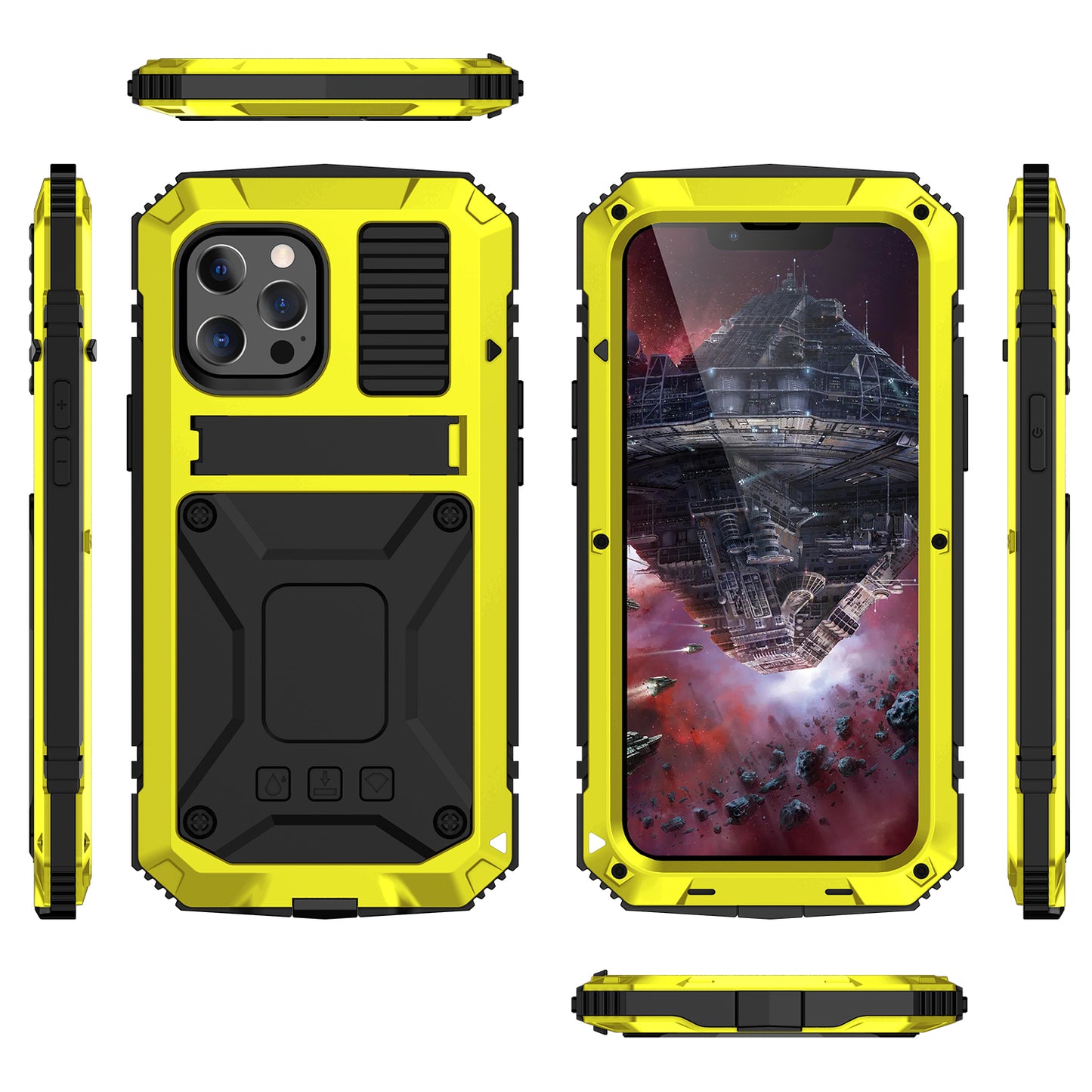 R-JUST Kickstand Full-Body Protective Cover Shockproof Metal Case with Built-in Screen Protector for iPhone 13 Pro 6.1 inch
