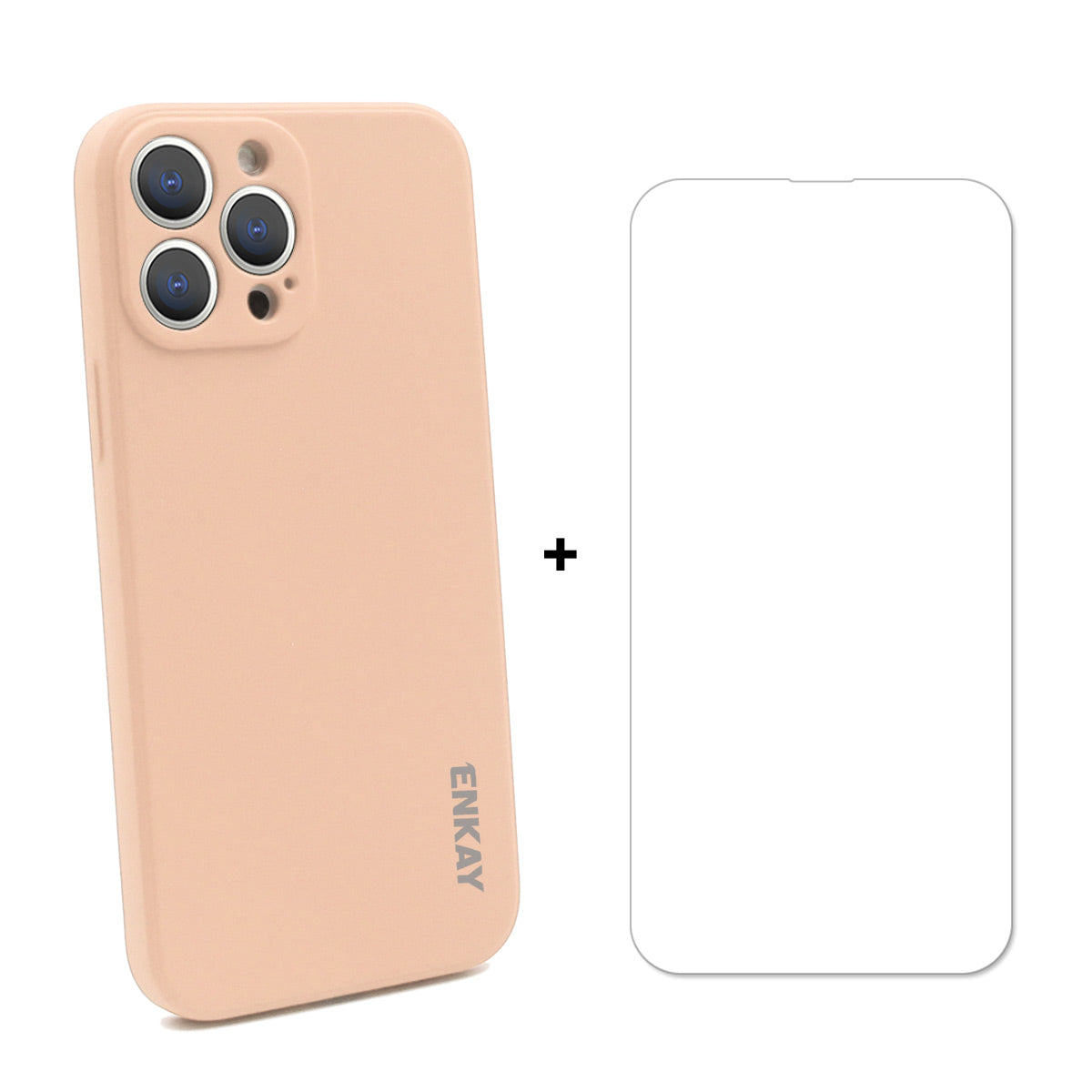 ENKAY HAT PRINCE Drop-Resistant Straight Edging Liquid Silicone Phone Cover Case + 0.26mm 9H 2.5D Strong Tempered Glass Ultra Clear Protector for iPhone 13 Pro 6.1 inch