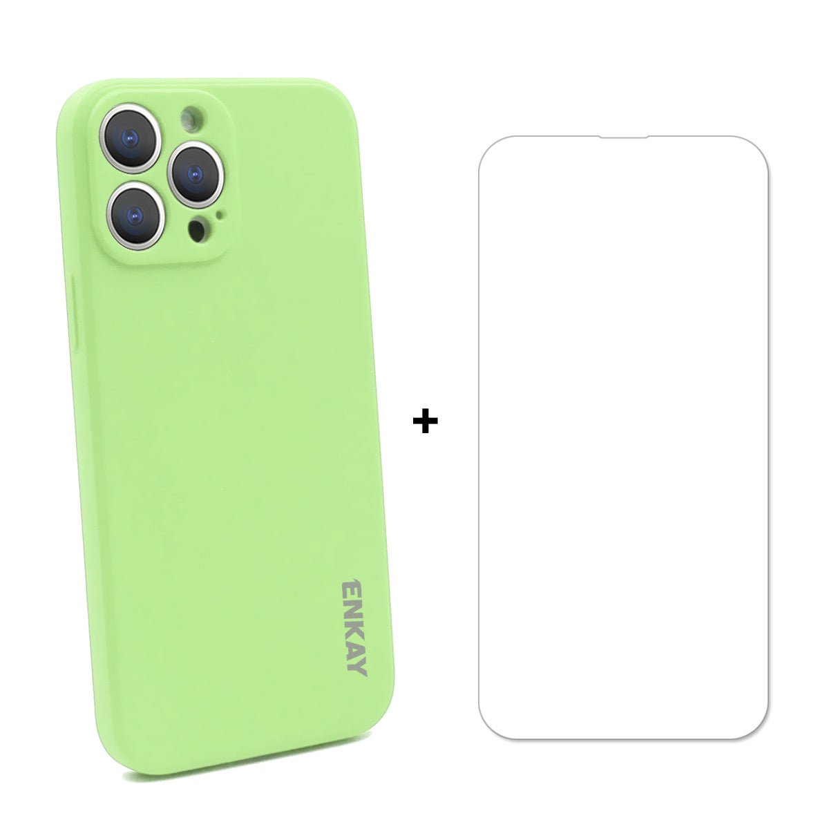 ENKAY HAT PRINCE Drop-Resistant Straight Edging Liquid Silicone Phone Cover Case + 0.26mm 9H 2.5D Strong Tempered Glass Ultra Clear Protector for iPhone 13 Pro 6.1 inch