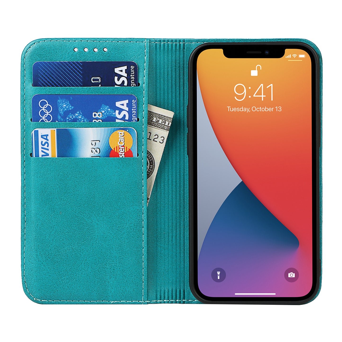 Stand Wallet Leather Phone Flip Case Protective Cover for iPhone 13 Pro 6.1 inch