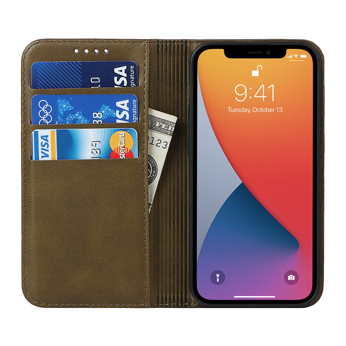 Stand Wallet Leather Phone Flip Case Protective Cover for iPhone 13 Pro 6.1 inch