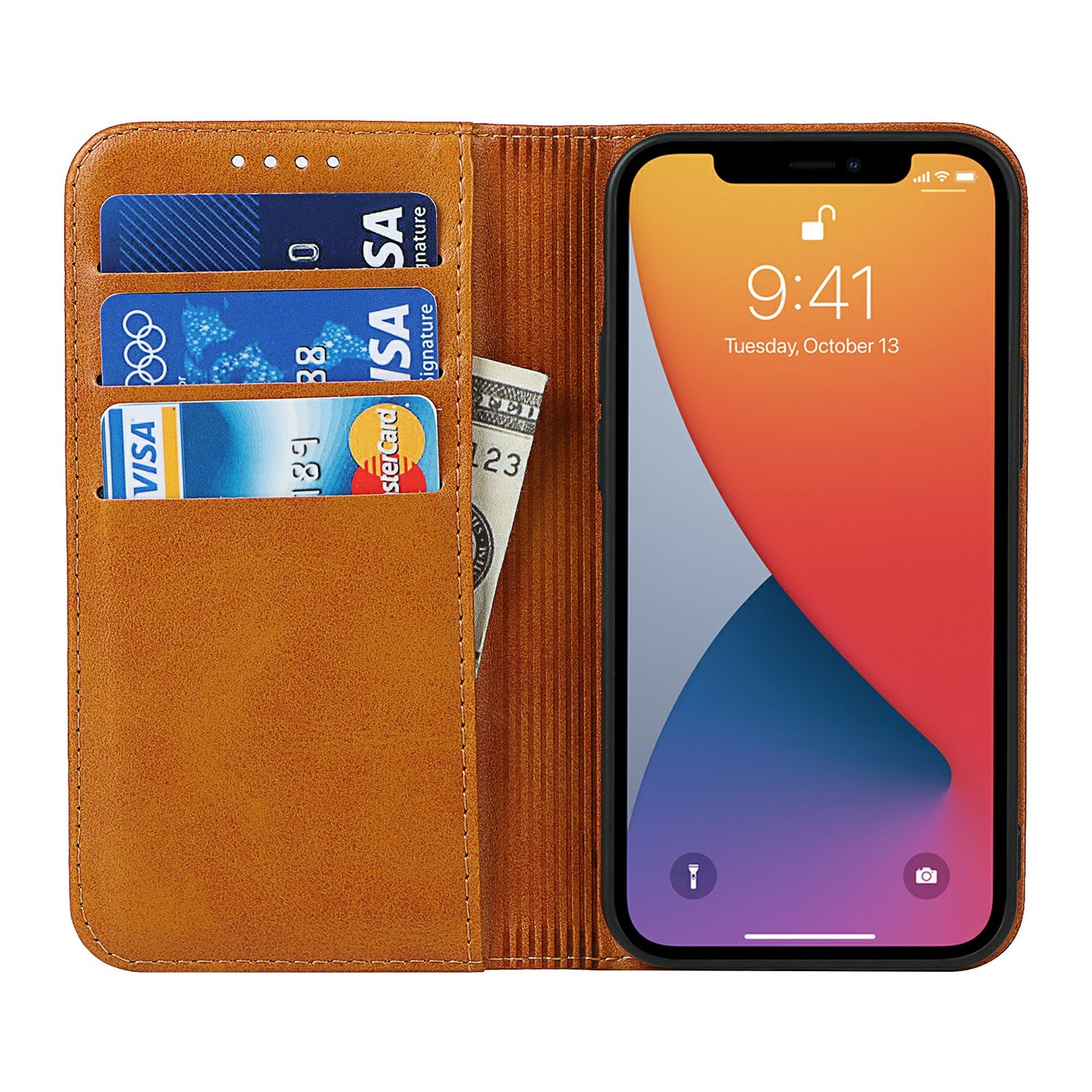 Stand Wallet Leather Phone Flip Case Protective Cover for iPhone 13 Pro 6.1 inch