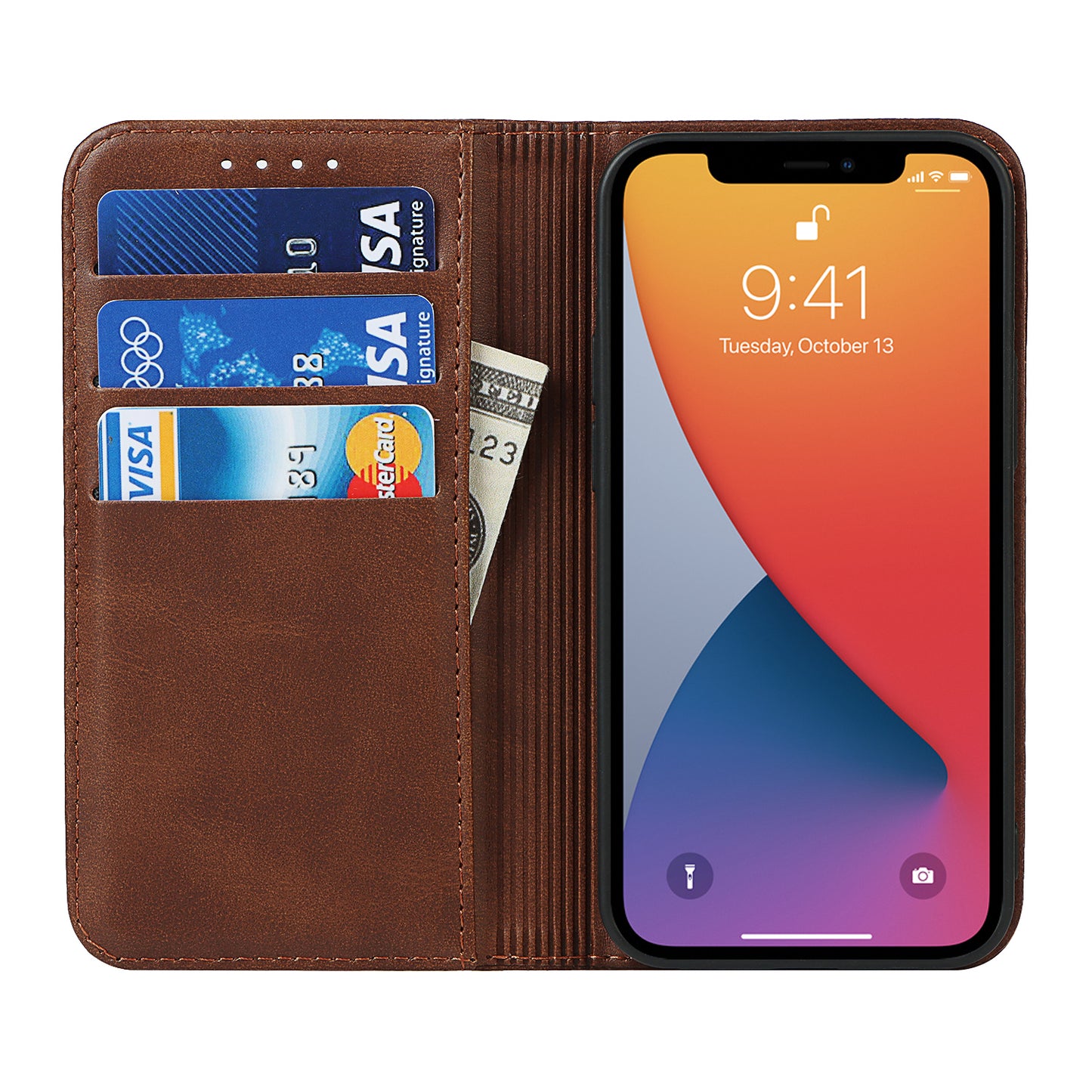 Stand Wallet Leather Phone Flip Case Protective Cover for iPhone 13 Pro 6.1 inch