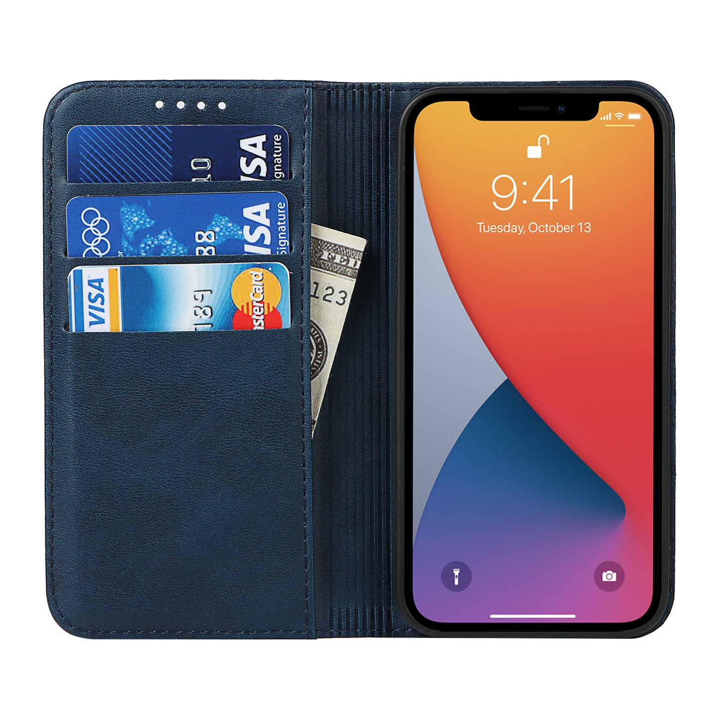 Stand Wallet Leather Phone Flip Case Protective Cover for iPhone 13 Pro 6.1 inch