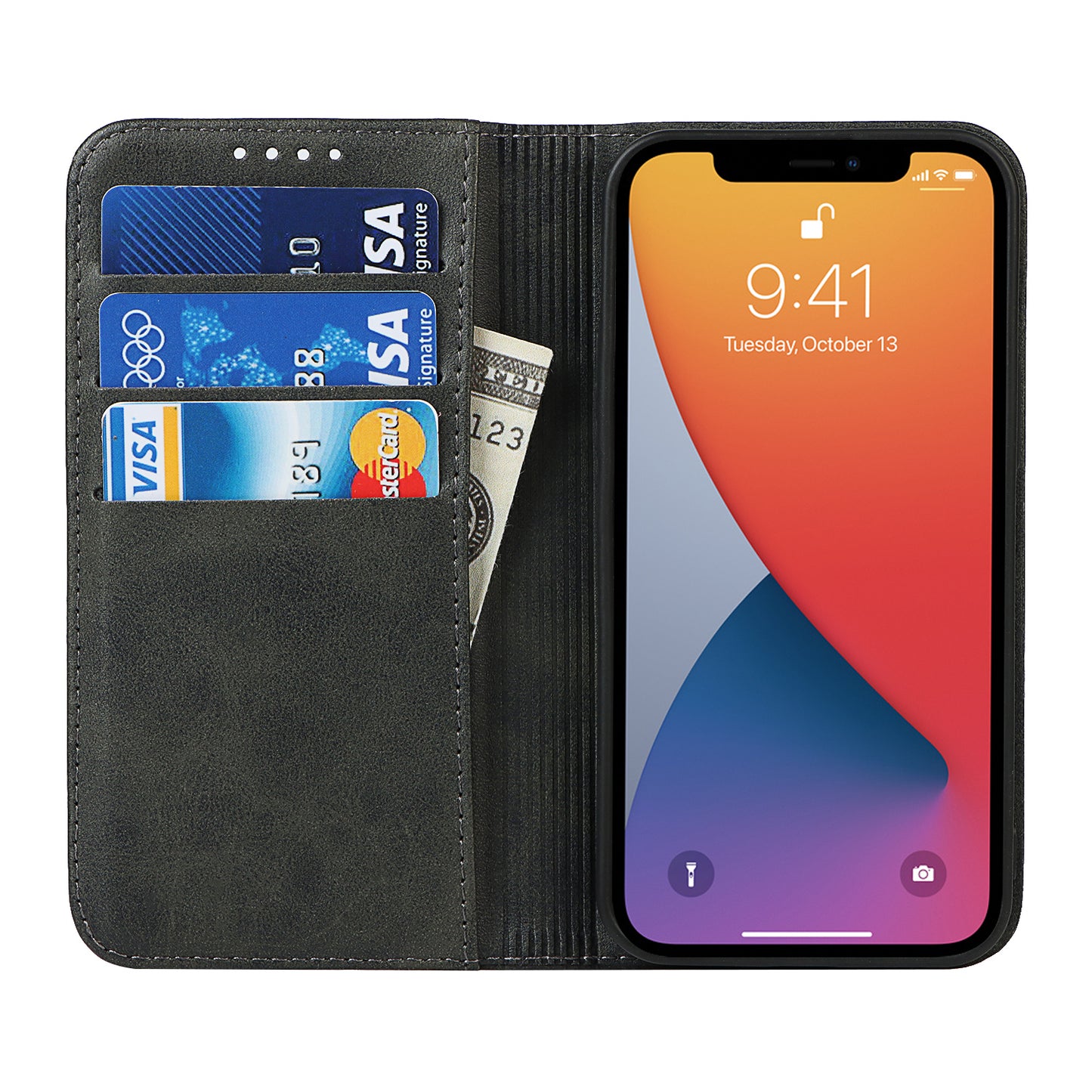 Stand Wallet Leather Phone Flip Case Protective Cover for iPhone 13 Pro 6.1 inch
