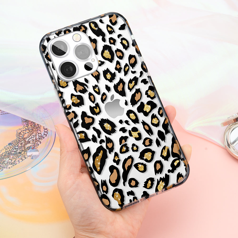 KINGXBAR Glitter Powder IMD Design TPE + PC + TPU Hybrid Shockproof Back Cover for iPhone 13 Pro 6.1 inch