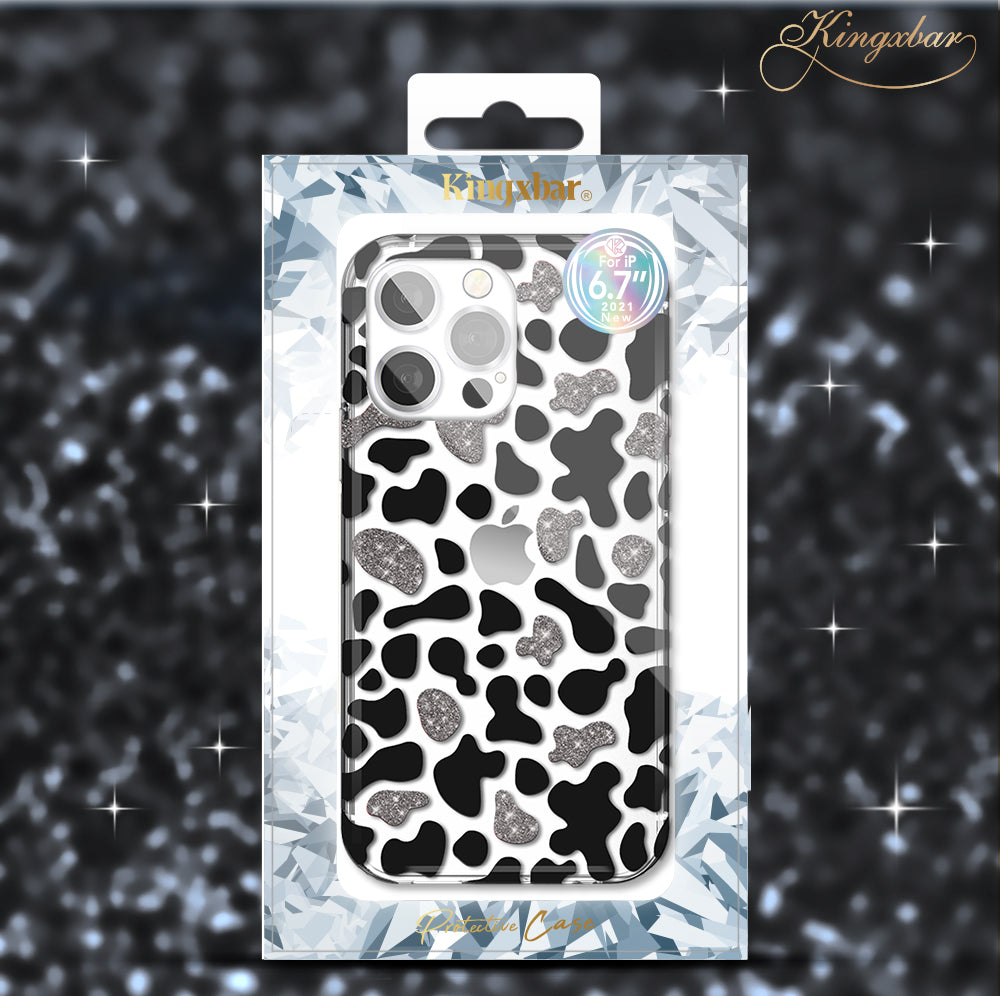 KINGXBAR Glitter Powder IMD Design TPE + PC + TPU Hybrid Shockproof Back Cover for iPhone 13 Pro 6.1 inch