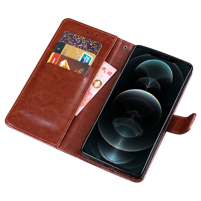 IDEWEI Crazy Horse Texture Folio Flip Leather Protective Phone Case Shell for iPhone 13 Pro Max 6.7 inch