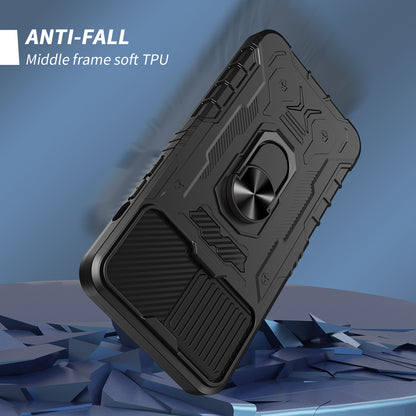 All-round Protection Hard PC + TPU Hybrid Phone Case Cover with Tempered Glass Film Kickstand for iPhone 13 Pro Max 6.7 inch