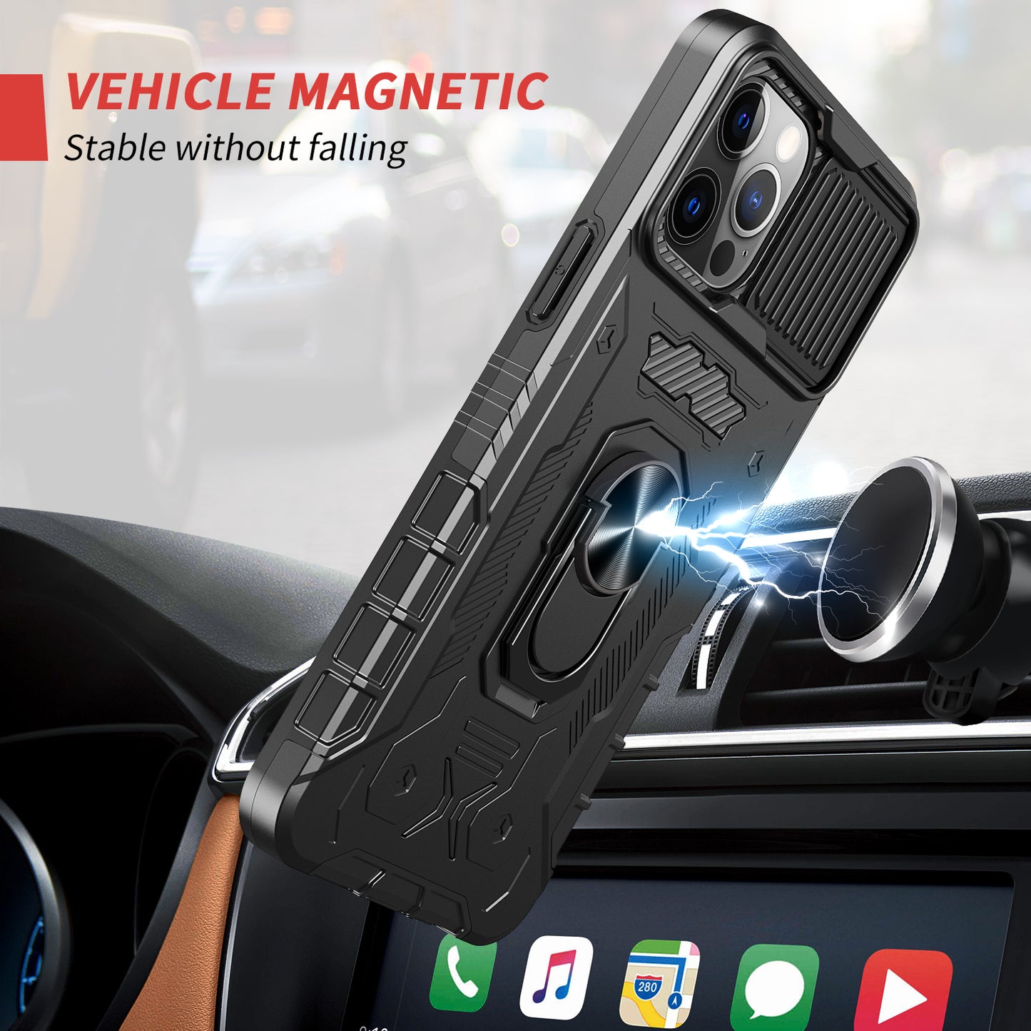 All-round Protection Hard PC + TPU Hybrid Phone Case Cover with Tempered Glass Film Kickstand for iPhone 13 Pro Max 6.7 inch