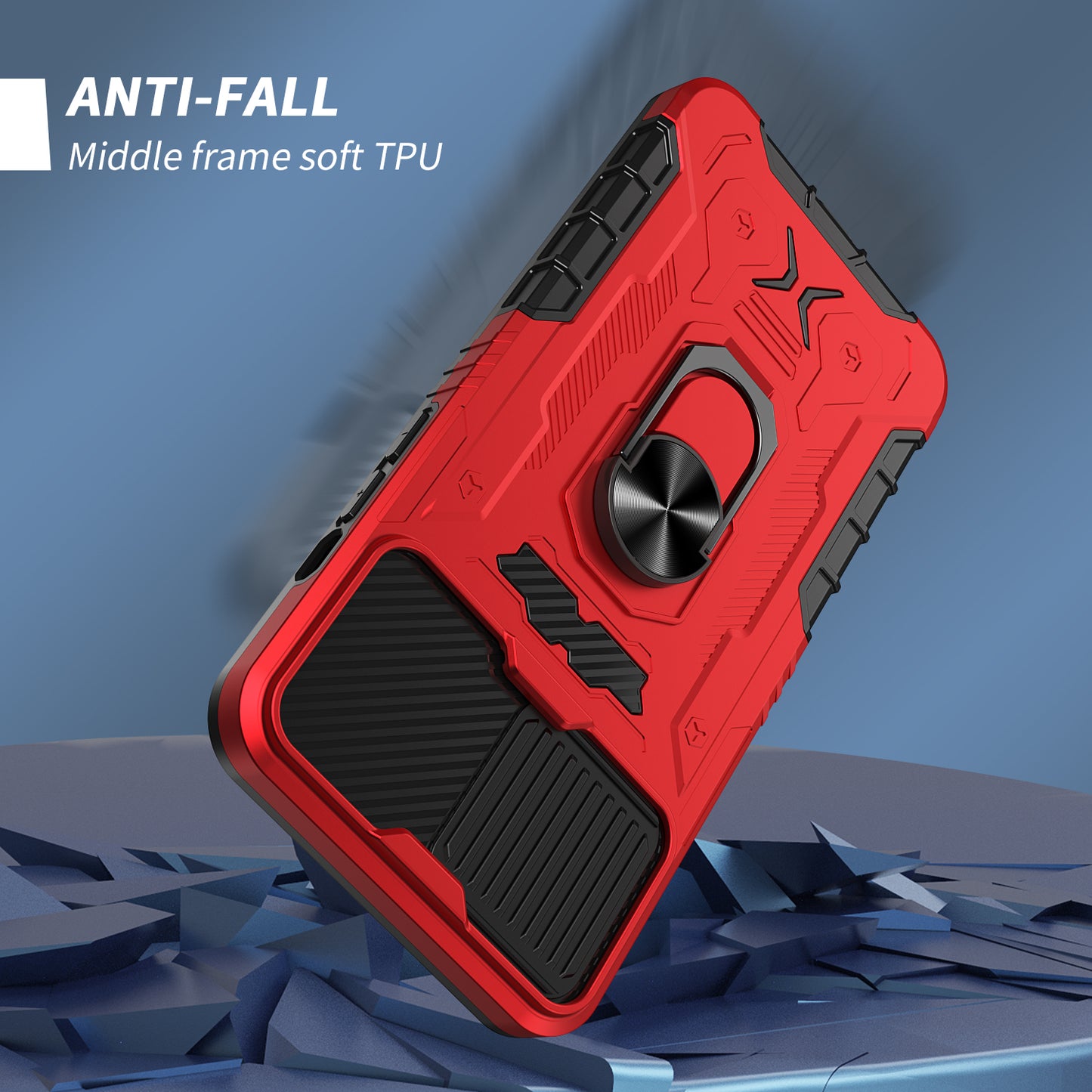All-round Protection Hard PC + TPU Hybrid Phone Case Cover with Tempered Glass Film Kickstand for iPhone 13 Pro Max 6.7 inch