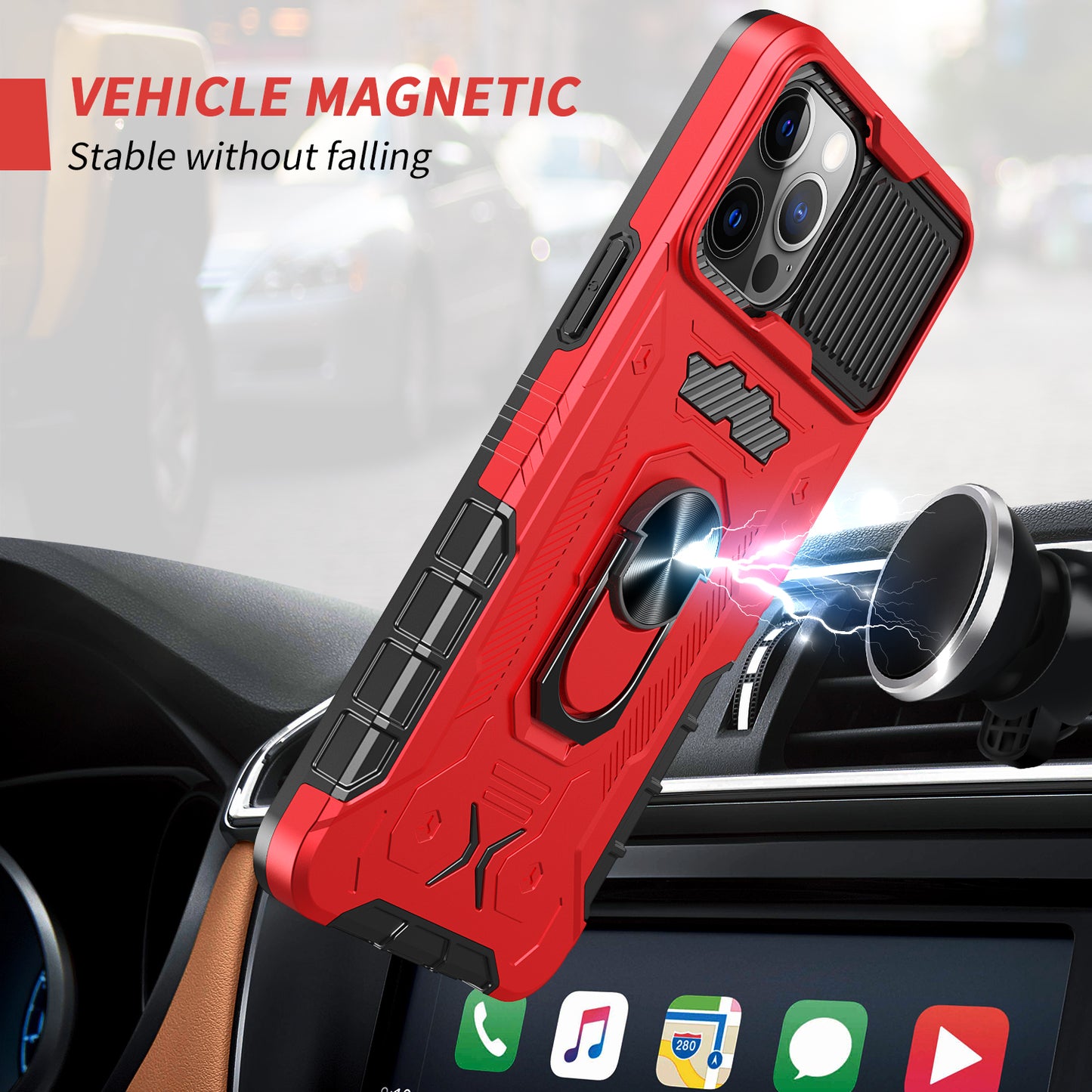 All-round Protection Hard PC + TPU Hybrid Phone Case Cover with Tempered Glass Film Kickstand for iPhone 13 Pro Max 6.7 inch