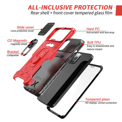 All-round Protection Hard PC + TPU Hybrid Phone Case Cover with Tempered Glass Film Kickstand for iPhone 13 Pro Max 6.7 inch