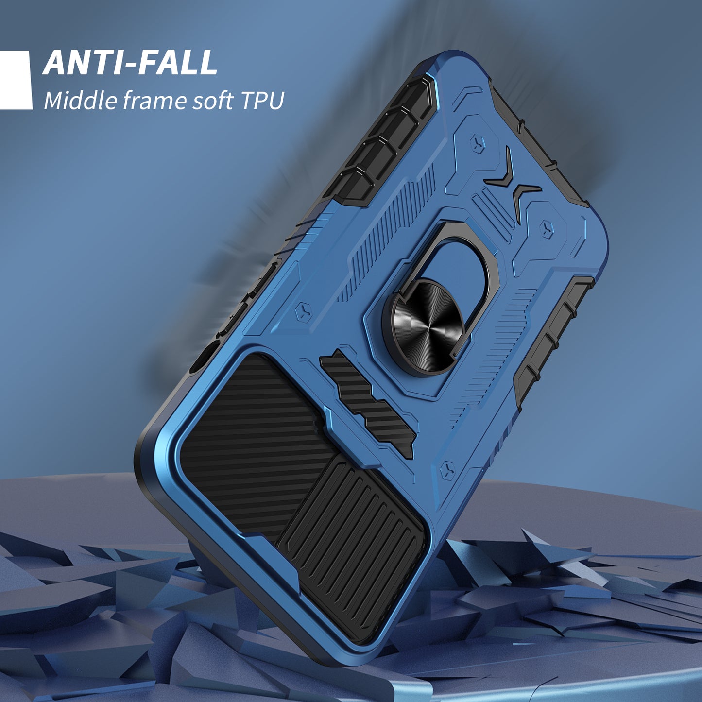 All-round Protection Hard PC + TPU Hybrid Phone Case Cover with Tempered Glass Film Kickstand for iPhone 13 Pro Max 6.7 inch