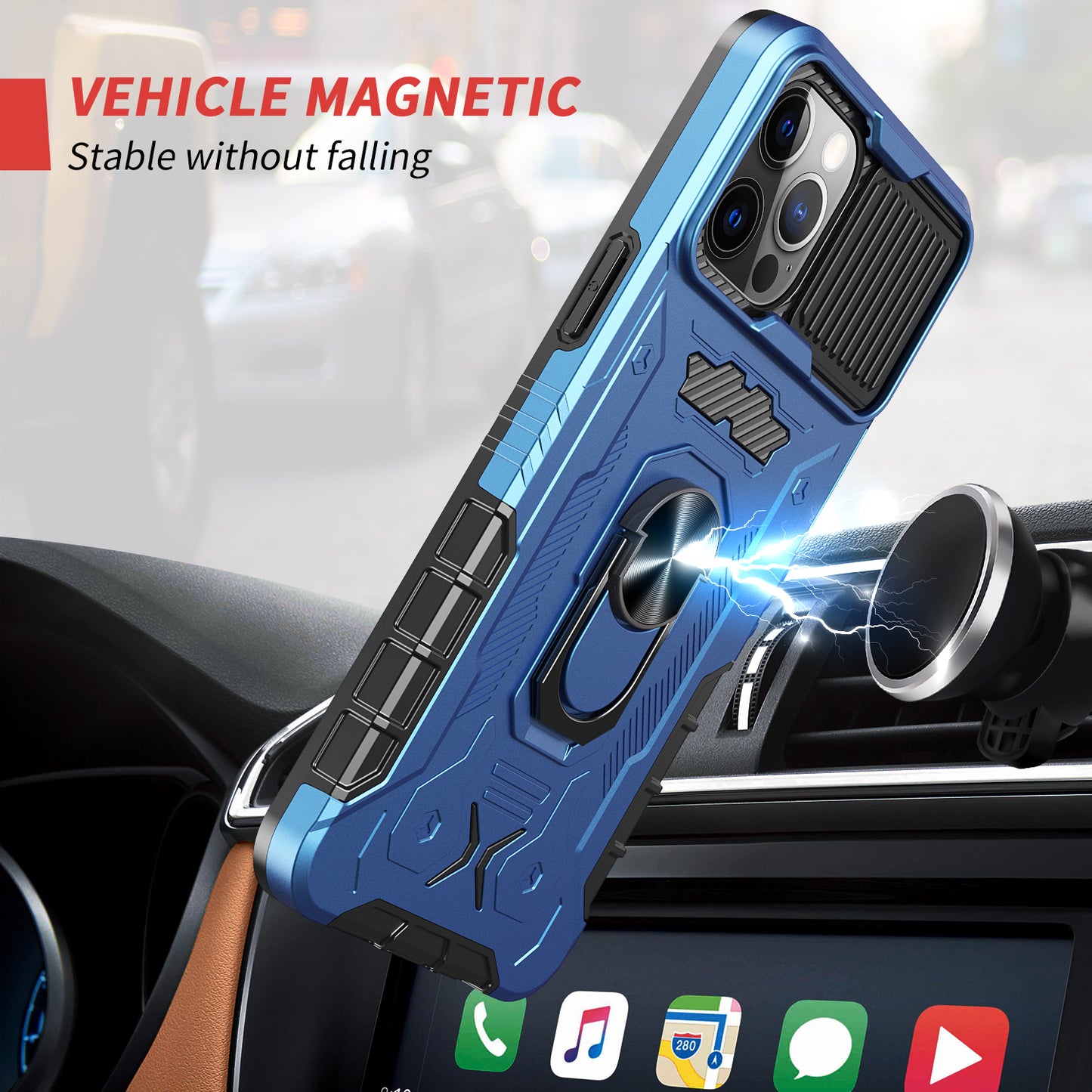 All-round Protection Hard PC + TPU Hybrid Phone Case Cover with Tempered Glass Film Kickstand for iPhone 13 Pro Max 6.7 inch
