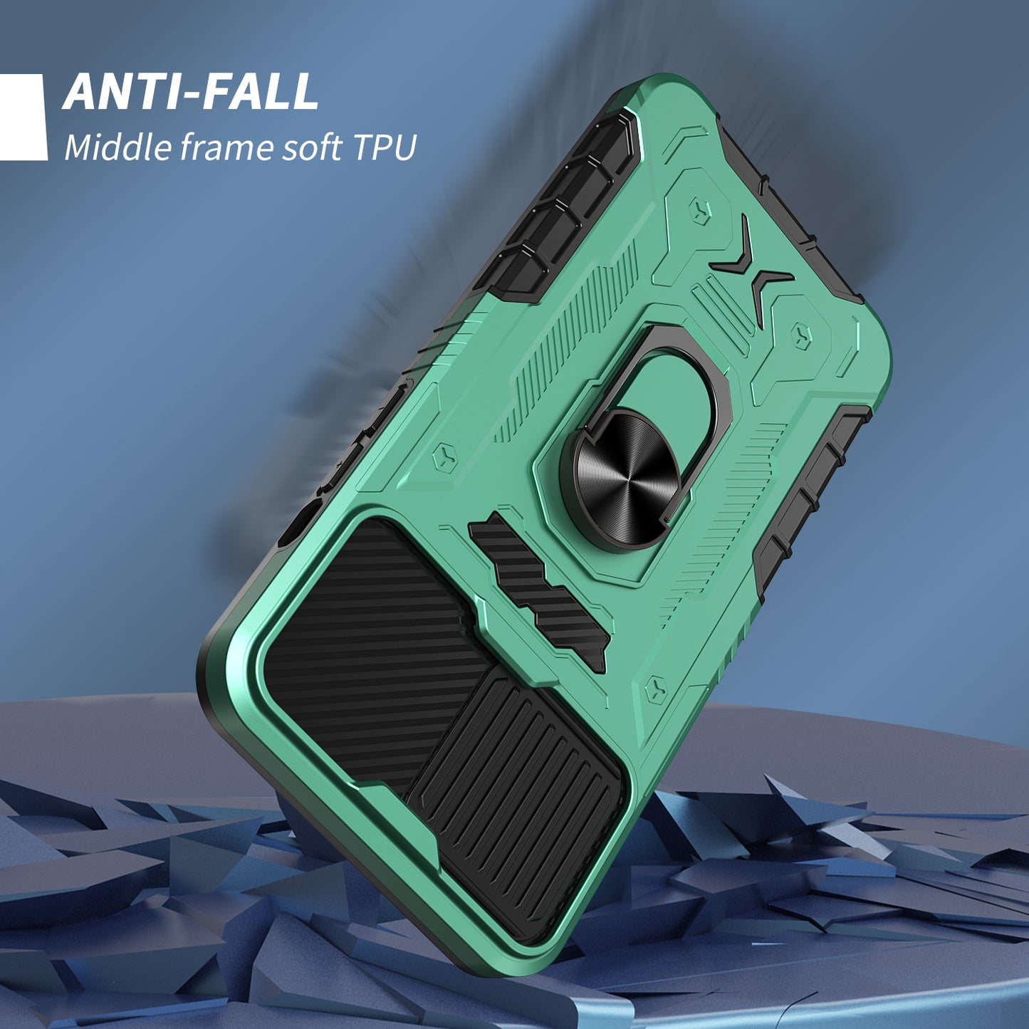 All-round Protection Hard PC + TPU Hybrid Phone Case Cover with Tempered Glass Film Kickstand for iPhone 13 Pro Max 6.7 inch