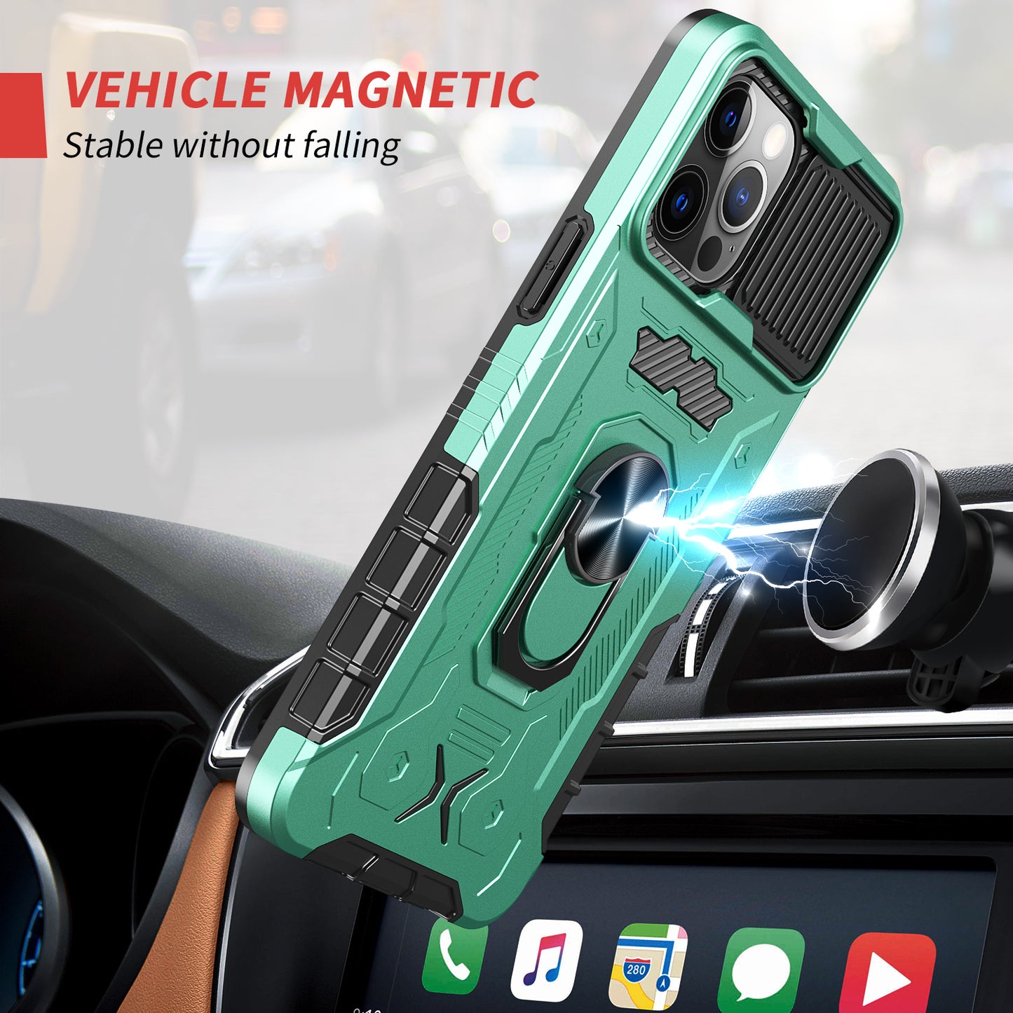 All-round Protection Hard PC + TPU Hybrid Phone Case Cover with Tempered Glass Film Kickstand for iPhone 13 Pro Max 6.7 inch