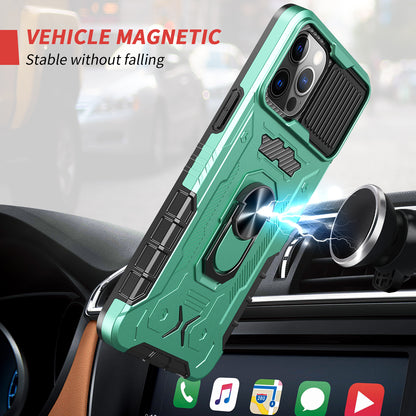 All-round Protection Hard PC + TPU Hybrid Phone Case Cover with Tempered Glass Film Kickstand for iPhone 13 Pro Max 6.7 inch