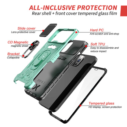 All-round Protection Hard PC + TPU Hybrid Phone Case Cover with Tempered Glass Film Kickstand for iPhone 13 Pro Max 6.7 inch