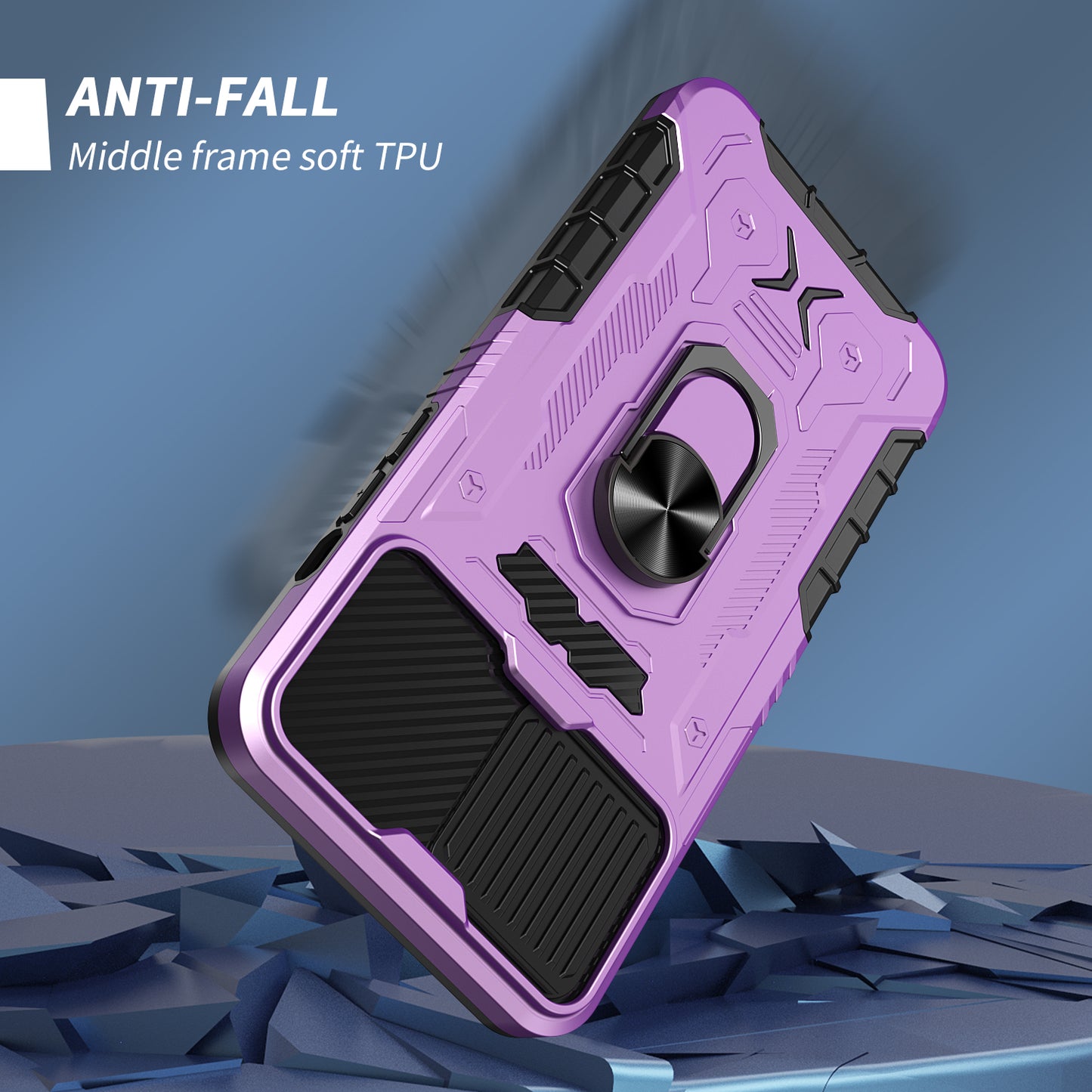 All-round Protection Hard PC + TPU Hybrid Phone Case Cover with Tempered Glass Film Kickstand for iPhone 13 Pro Max 6.7 inch