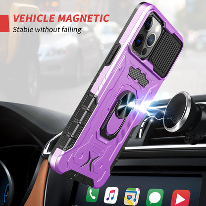 All-round Protection Hard PC + TPU Hybrid Phone Case Cover with Tempered Glass Film Kickstand for iPhone 13 Pro Max 6.7 inch