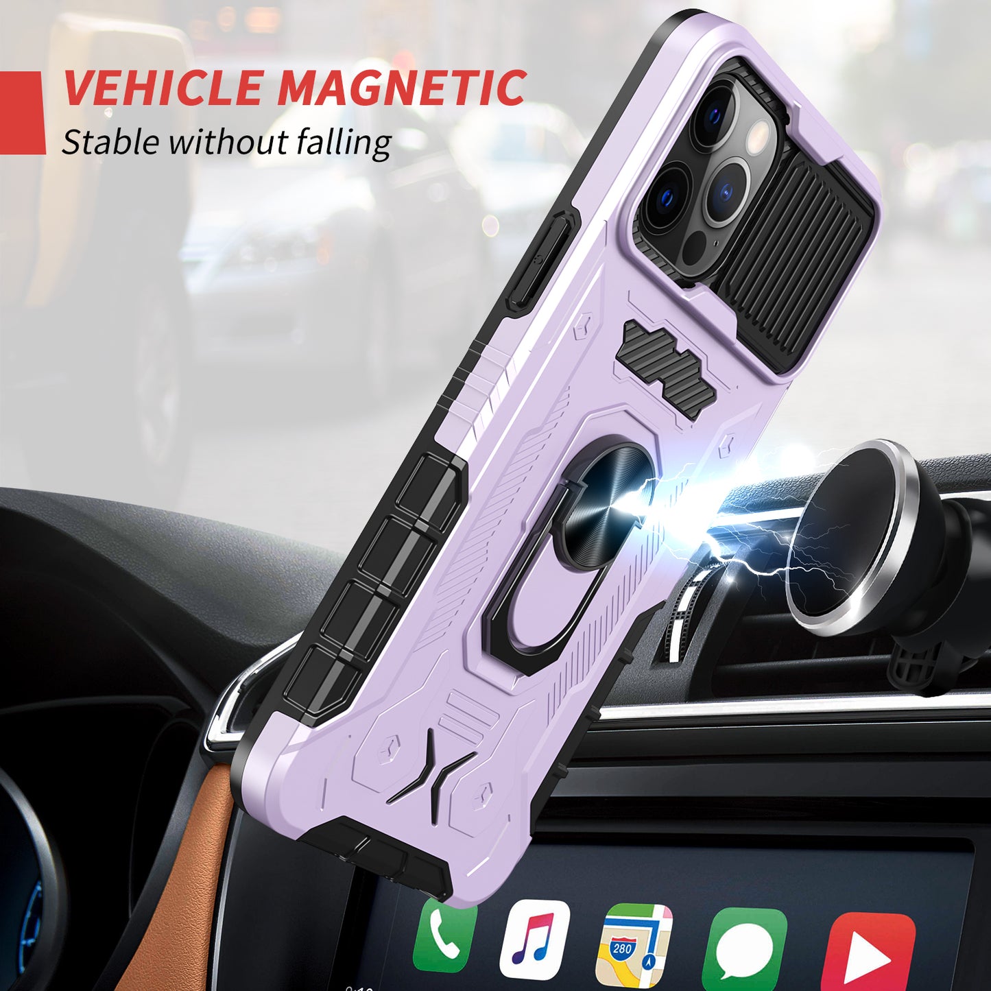All-round Protection Hard PC + TPU Hybrid Phone Case Cover with Tempered Glass Film Kickstand for iPhone 13 Pro Max 6.7 inch