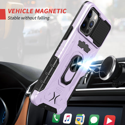All-round Protection Hard PC + TPU Hybrid Phone Case Cover with Tempered Glass Film Kickstand for iPhone 13 Pro Max 6.7 inch