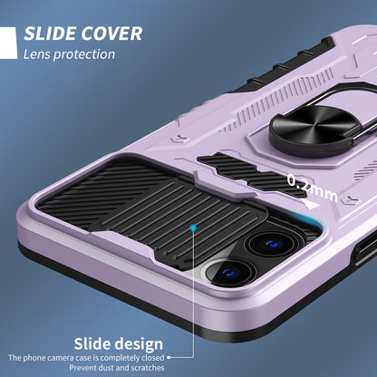 All-round Protection Hard PC + TPU Hybrid Phone Case Cover with Tempered Glass Film Kickstand for iPhone 13 Pro Max 6.7 inch