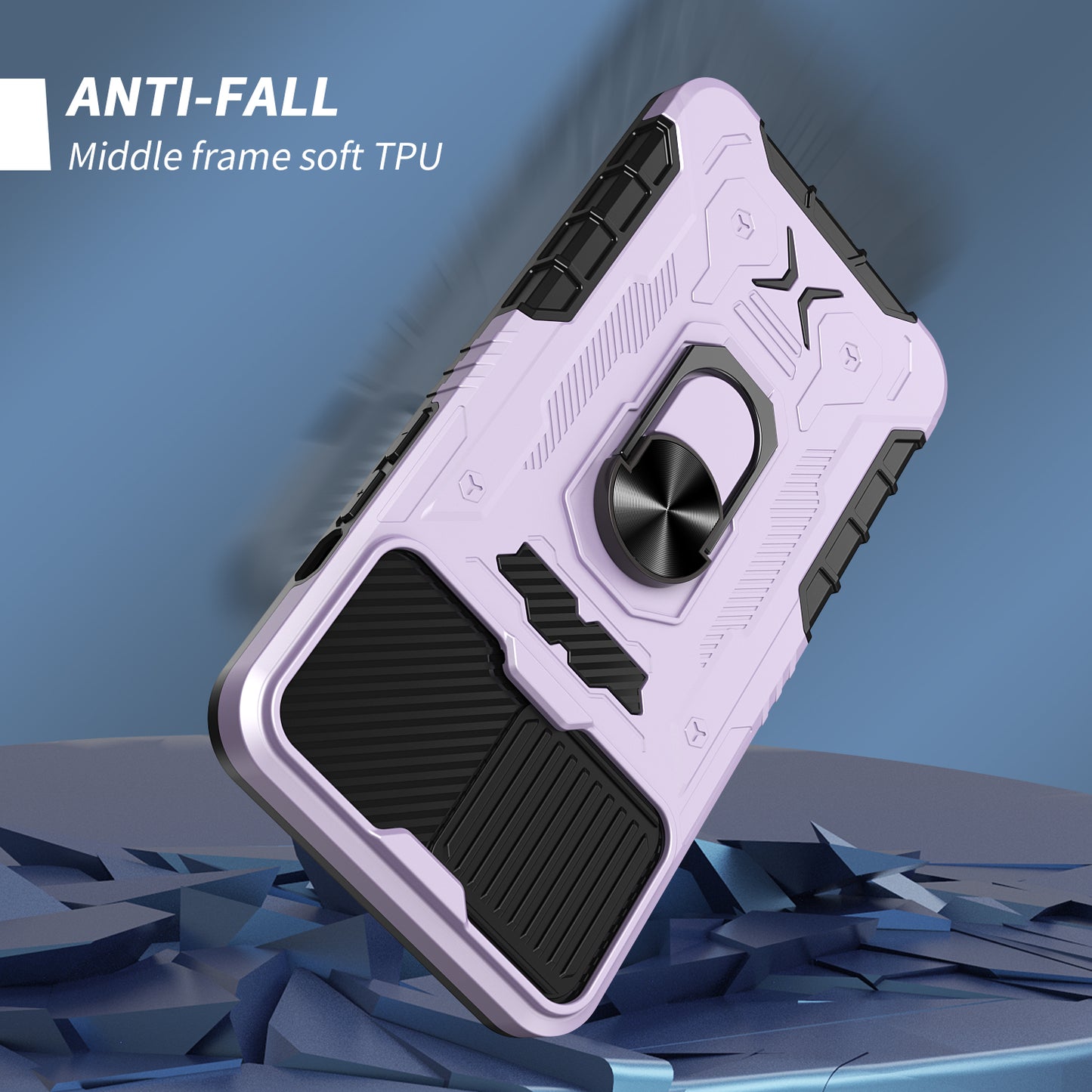 All-round Protection Hard PC + TPU Hybrid Phone Case Cover with Tempered Glass Film Kickstand for iPhone 13 Pro Max 6.7 inch