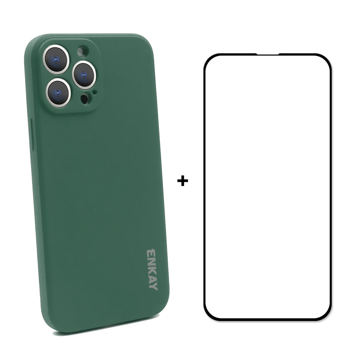 ENKAY HAT PRINCE Scratch-Resistant Liquid Silicone Straight Edging Phone Cover + Full Coverage Tempered Glass Silk Print Full Glue Protector Set for iPhone 13 Pro 6.1 inch